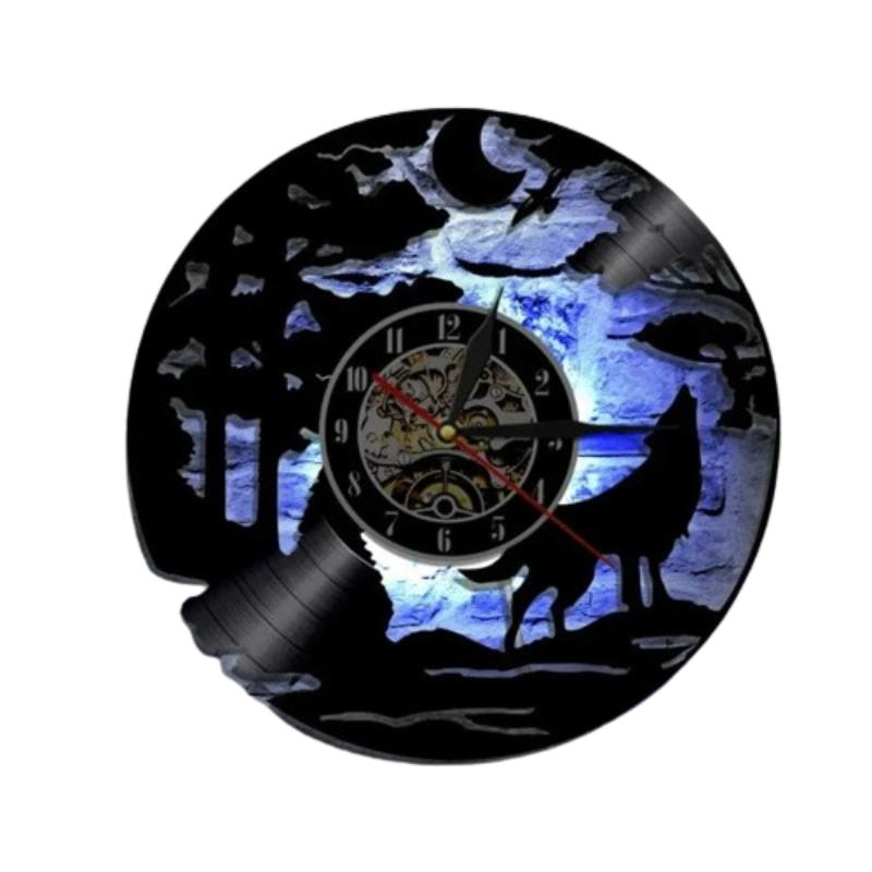 Horloge Murale Hurlant Loup Silhouette sur la Lune Horloge