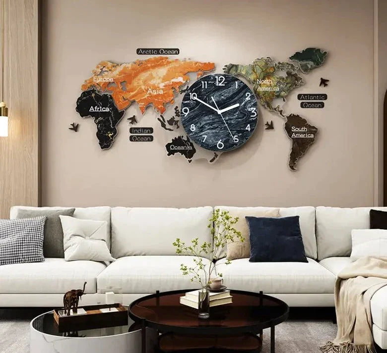 Horloge Murale Carte du Monde - horloge-industrielle