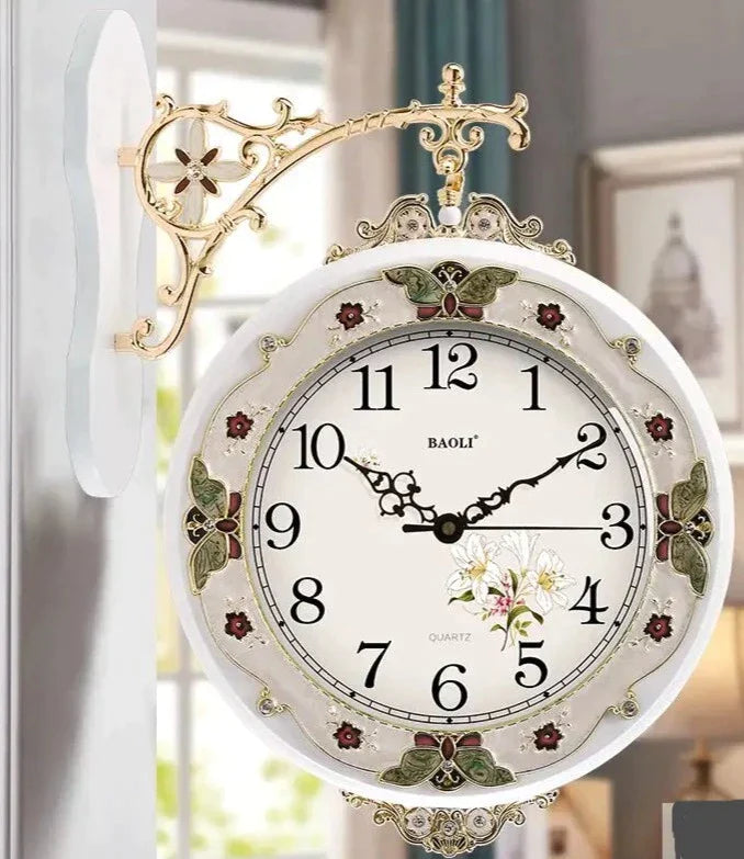 Horloge Murale Double Face Silencieuse - Design Européen Moderne - Taille 35x34 Cm - Noir - 3