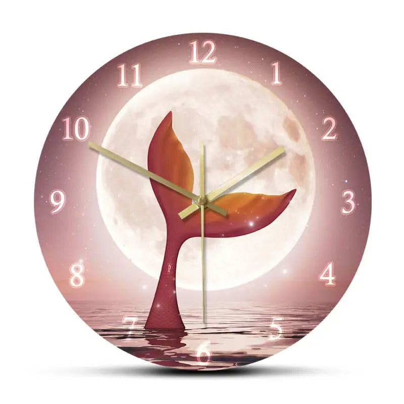 Horloge Murale Artisanale En Bois - Décoration Pêche - Grand Poisson Bar Bouche Ouverte - Analogique