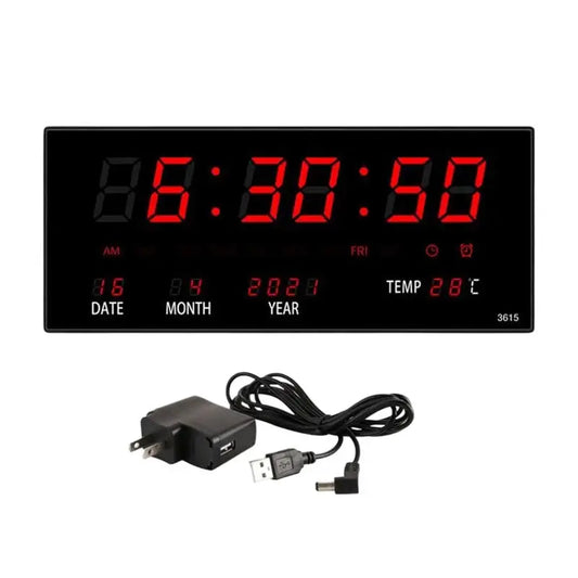 Grande Horloge Digitale LED avec Date et Jour -