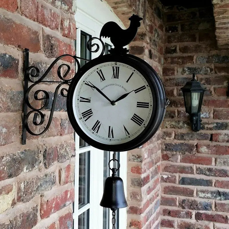OUUUKL Grande Horloge Murale De Jardin Vintage 80cm - Horloge Extérieure Étanche En Fer Forgé à Chiffres Romains