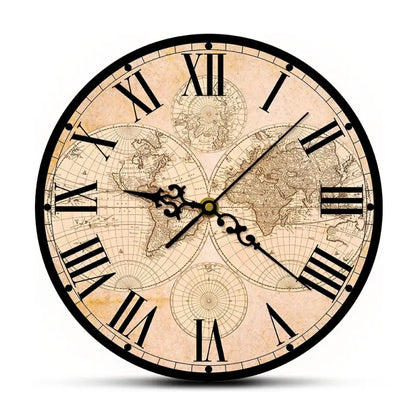 horloge murale antique carte du monde - horloge-industrielle