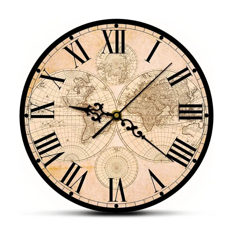 Horloge Murale Antique Carte du Monde