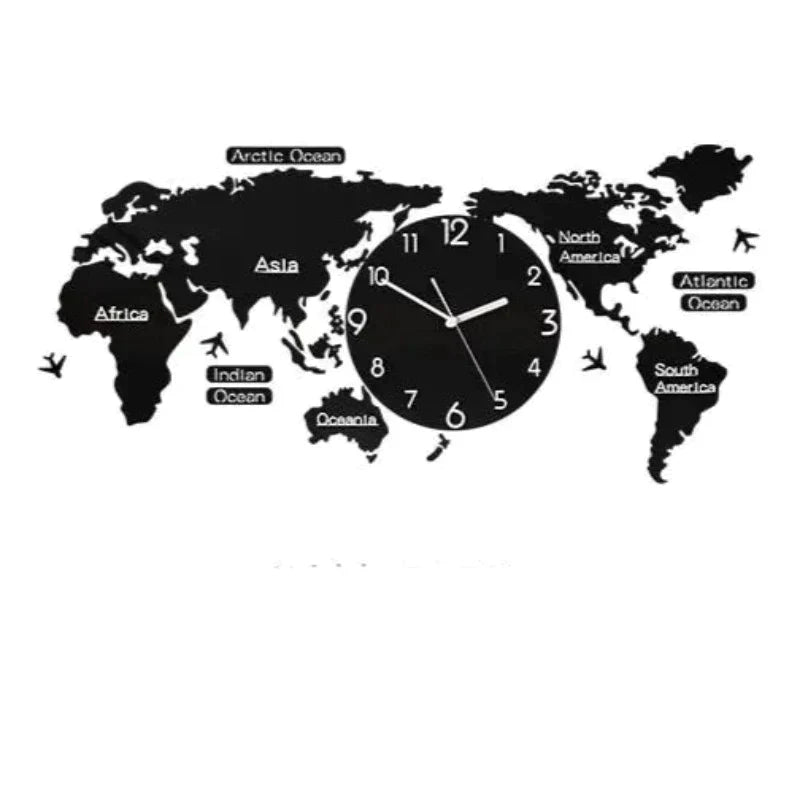 Horloge Murale Carte du Monde — Noire ou Colorée